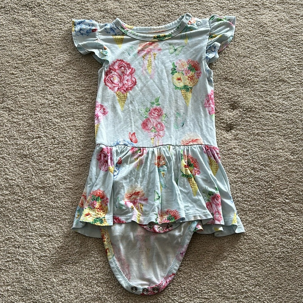 Posh Peanut Camille ruffle cap sleeve twirl dress bodysuit 12-18 months